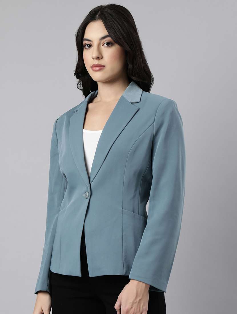 teal cotton blend single breasted blazer - 21025204 -  Standard Image - 1