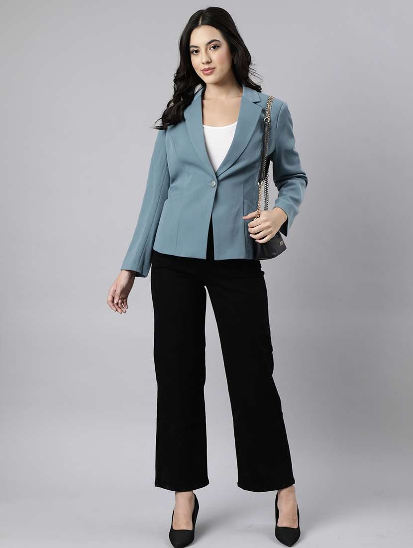 teal cotton blend single breasted blazer - 21025204 -  Standard Image - 4
