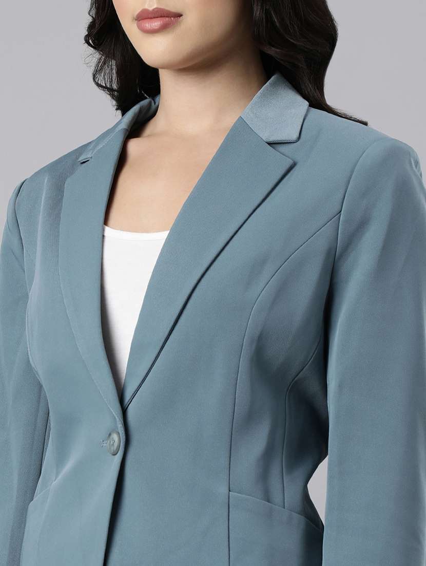 teal cotton blend single breasted blazer - 21025204 -  Standard Image - 6