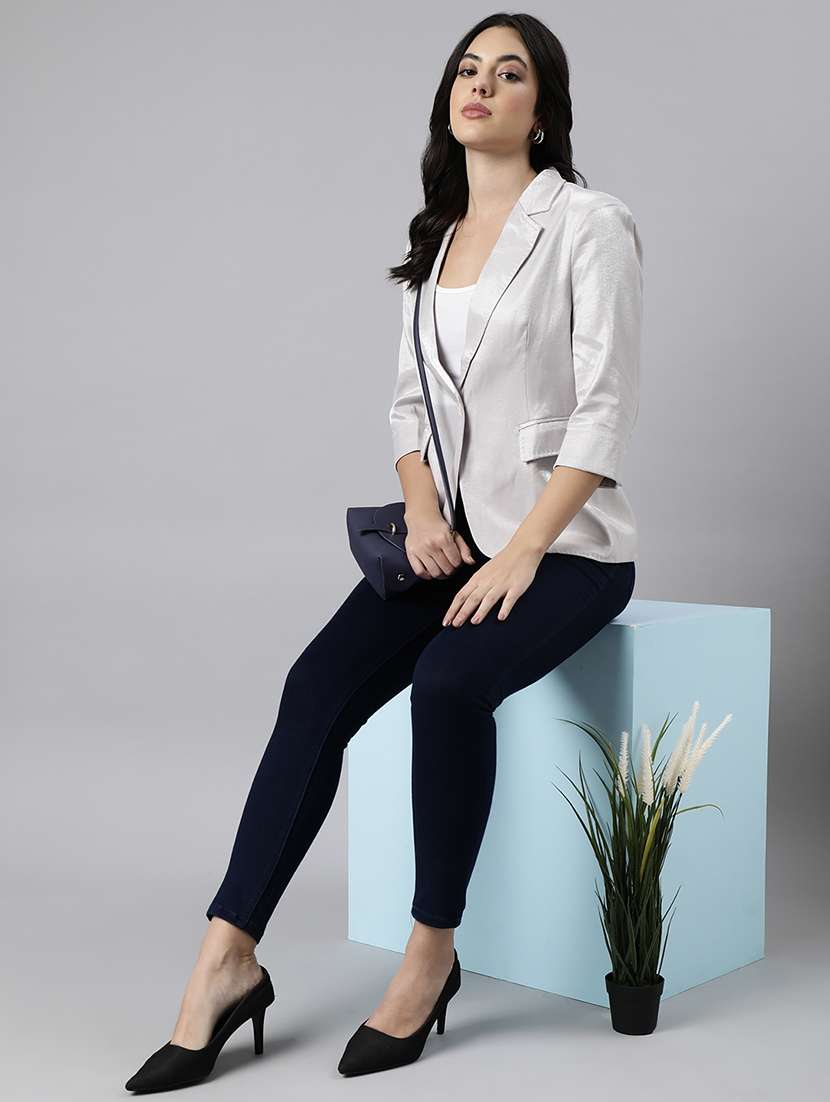 women solids lapel collar single breasted blazer - 21025206 -  Standard Image - 4