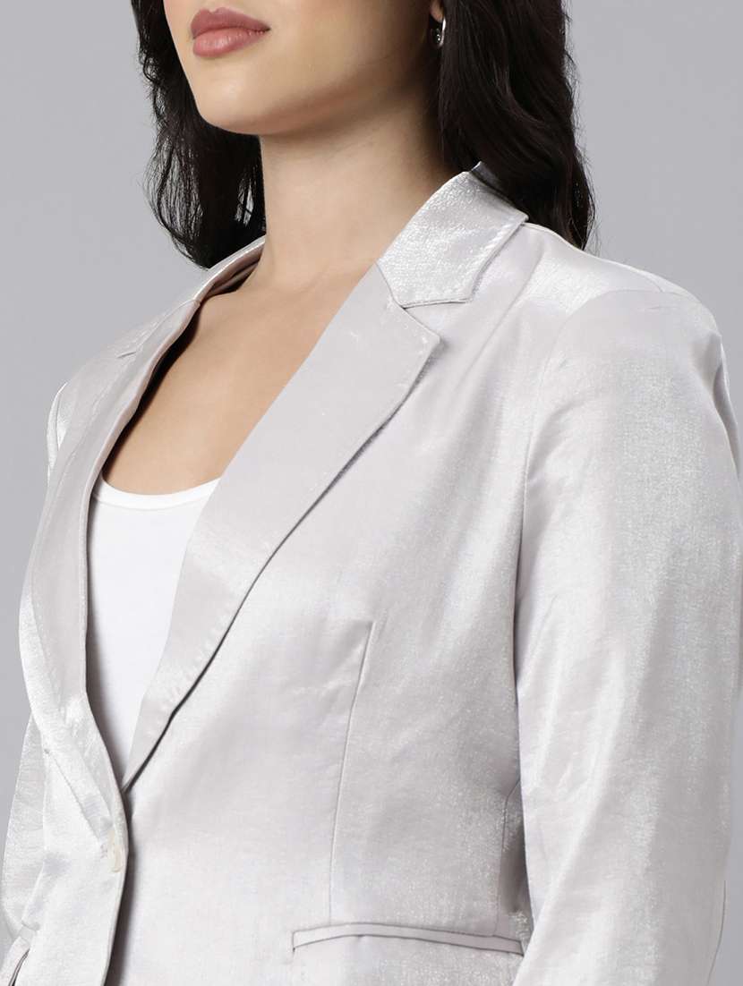 women solids lapel collar single breasted blazer - 21025206 -  Standard Image - 6