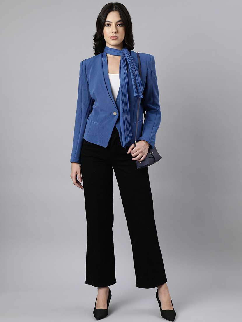 women solids lapel collar single breasted blazer - 21025221 -  Standard Image - 4