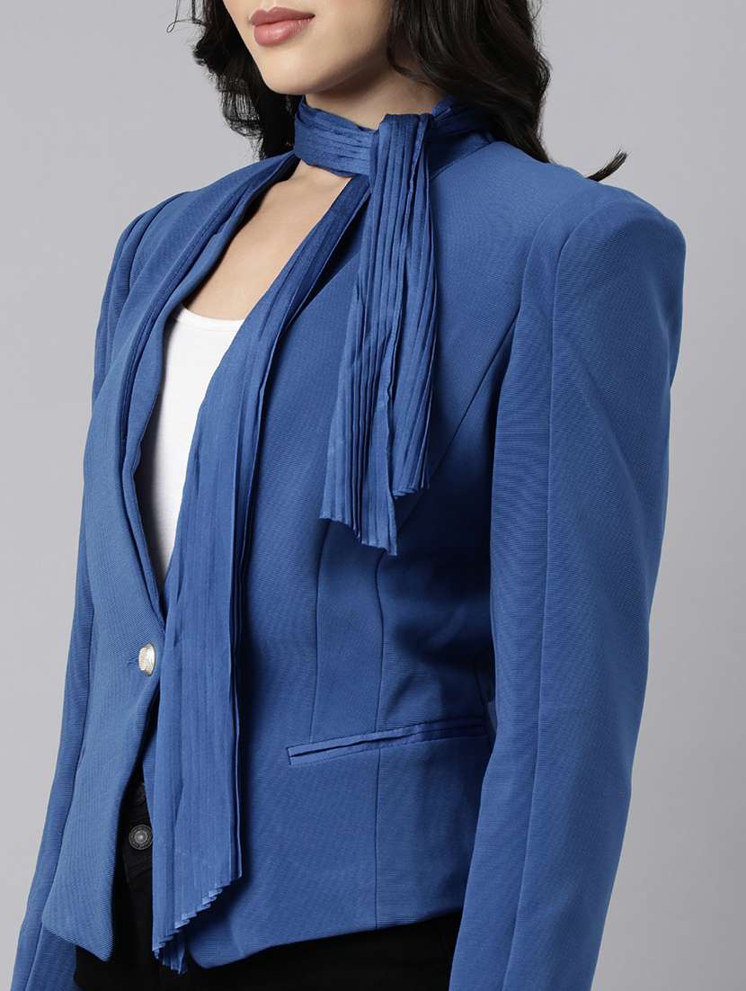 women solids lapel collar single breasted blazer - 21025221 -  Standard Image - 6
