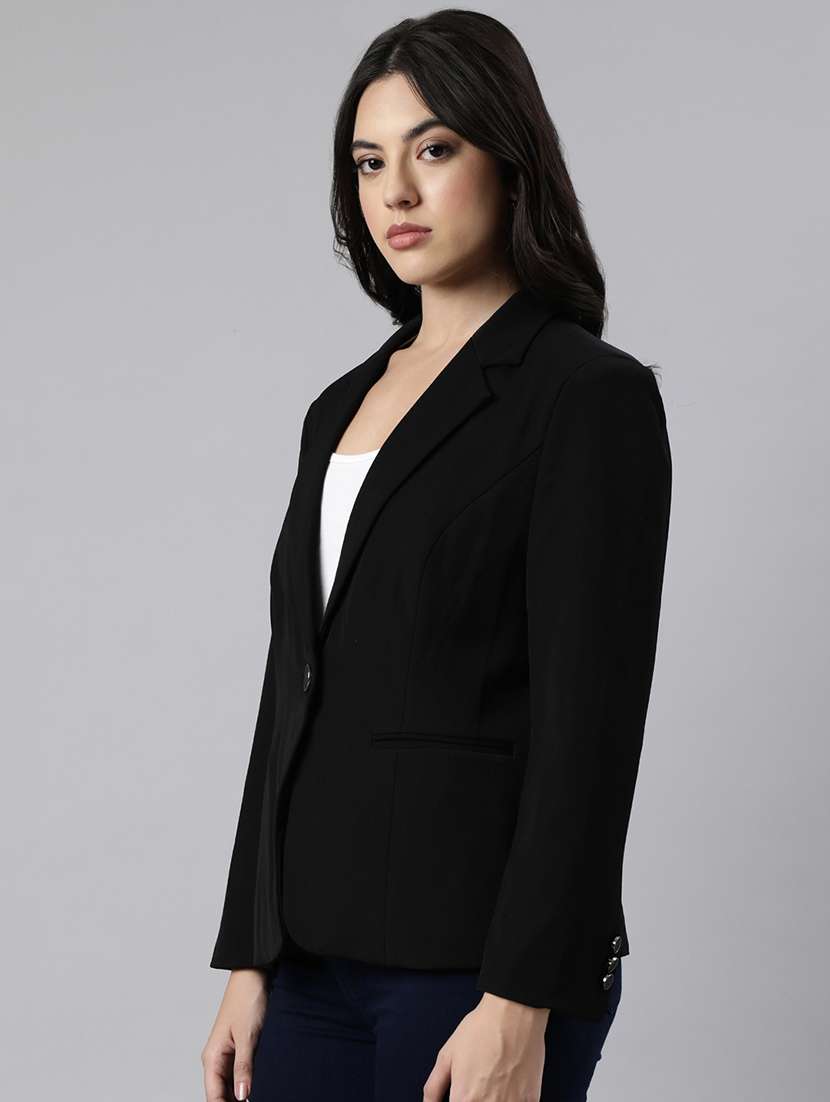 women solids lapel collar single breasted blazer - 21025234 -  Standard Image - 1