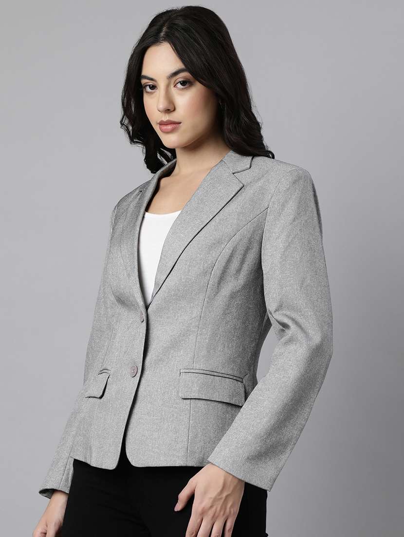 women solids lapel collar single breasted blazer - 21025241 -  Standard Image - 1