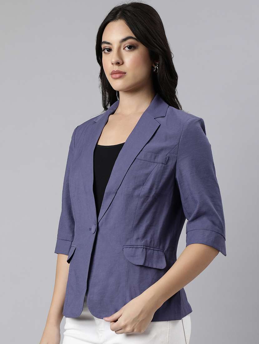 women solids lapel collar single breasted blazer - 21025245 -  Standard Image - 1