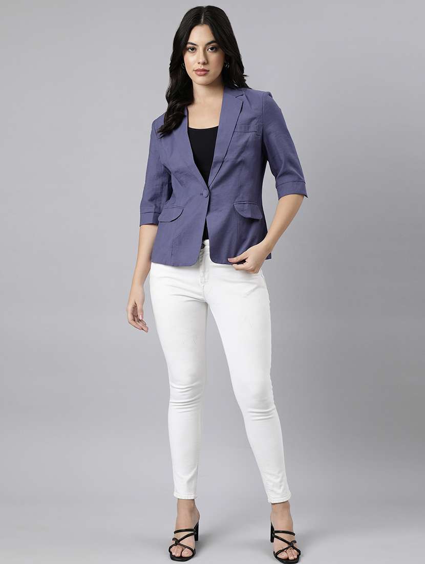 women solids lapel collar single breasted blazer - 21025245 -  Standard Image - 4