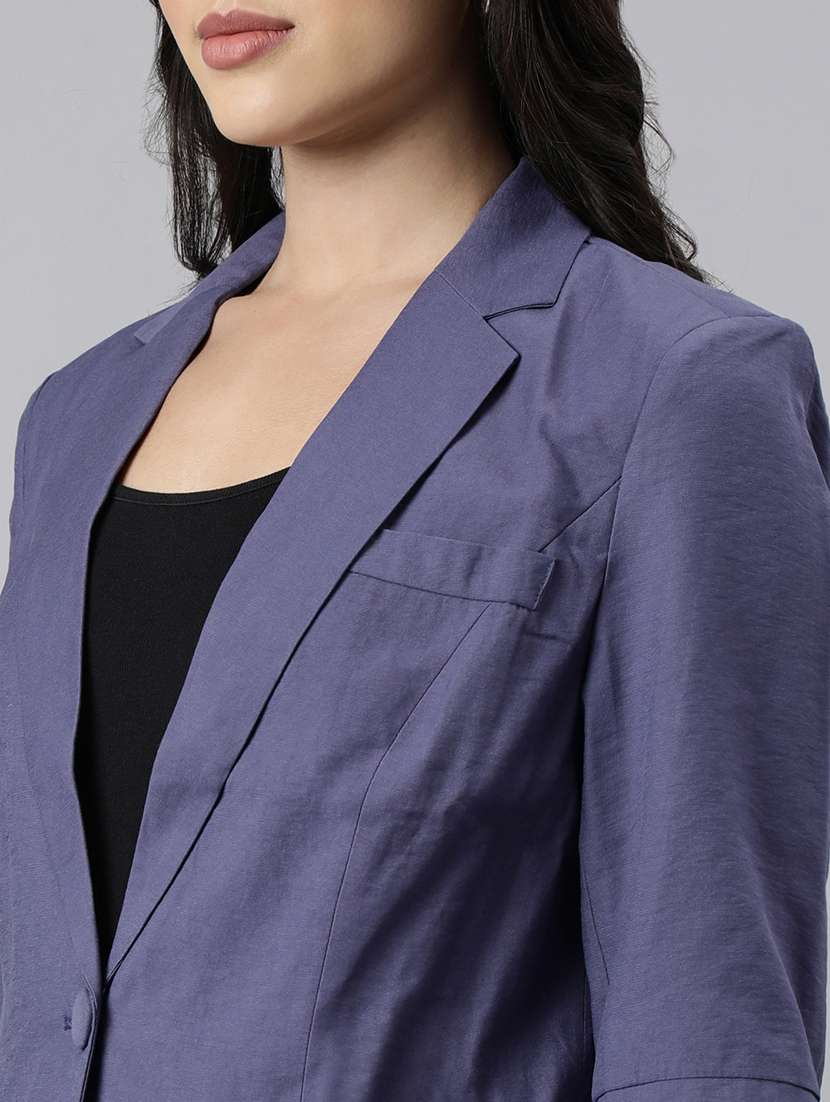 women solids lapel collar single breasted blazer - 21025245 -  Standard Image - 6