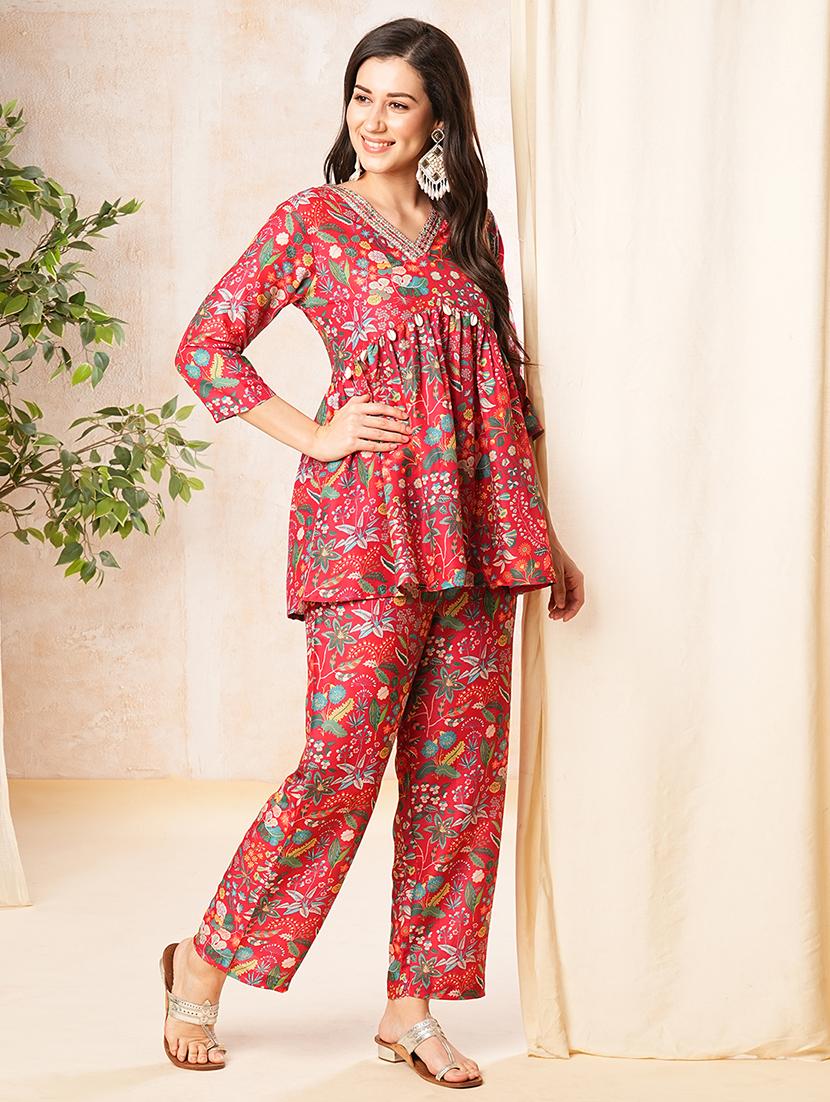 red printed co-ord set - 21025256 -  Standard Image - 1