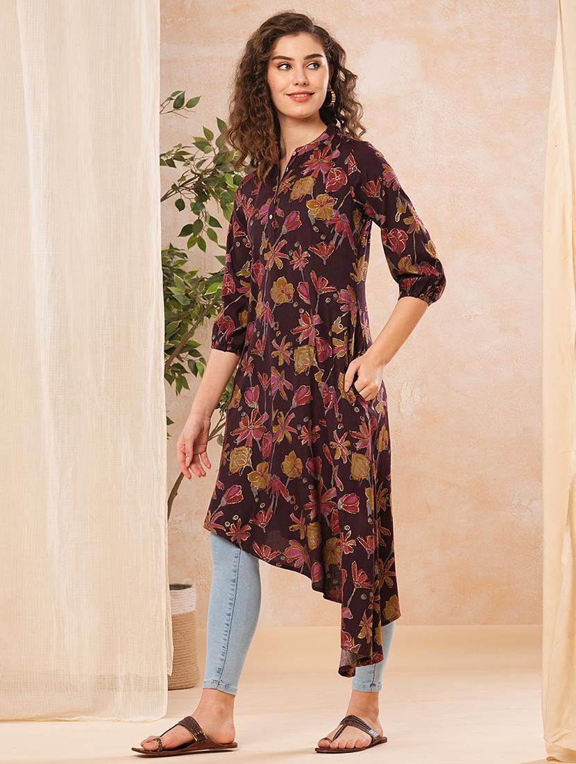 purple viscose asymmetric kurta - 21025268 -  Standard Image - 1