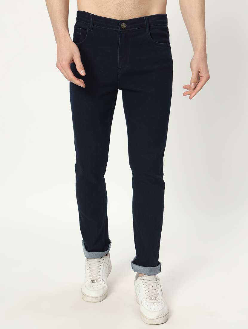 men mid rise plain denim jeans