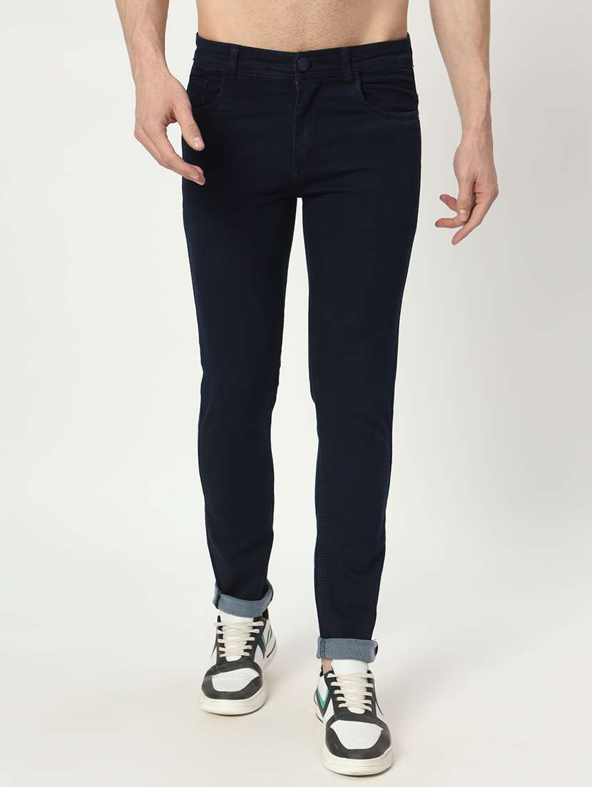men mid rise plain denim jeans