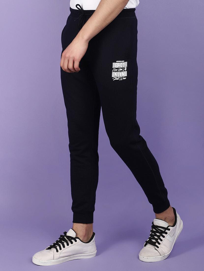 men navy blue placement print mid rise jogger - 21025369 - Standard Image - 1