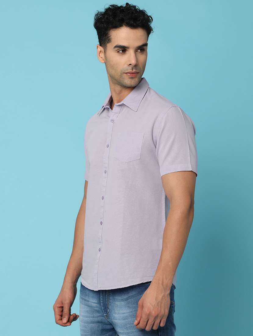 men solid collared casual shirt - 21025395 -  Standard Image - 1