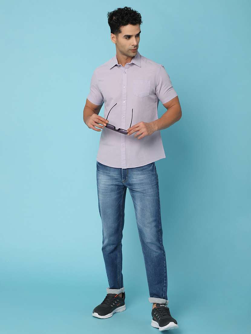 men solid collared casual shirt - 21025395 -  Standard Image - 4