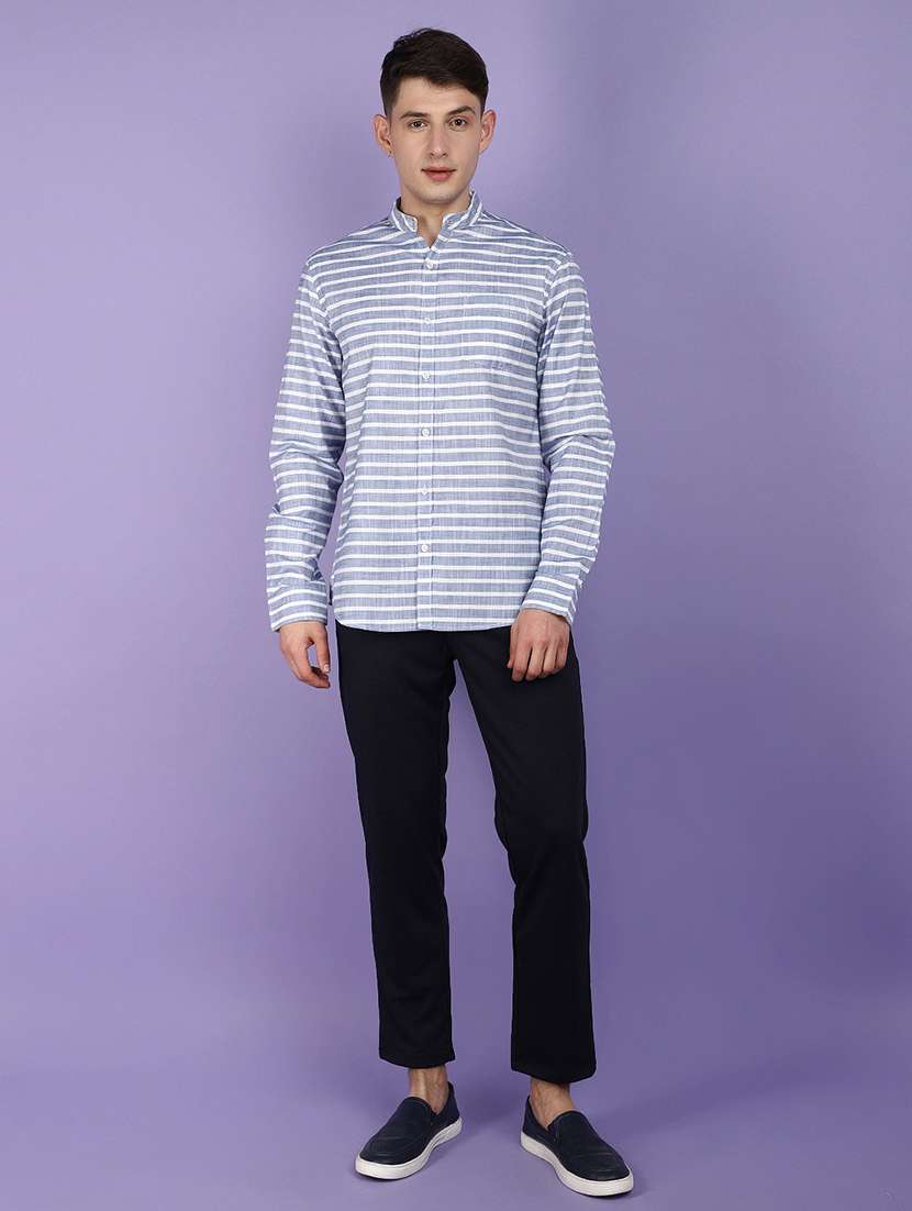 blue slub casual shirt - 21025417 -  Standard Image - 4