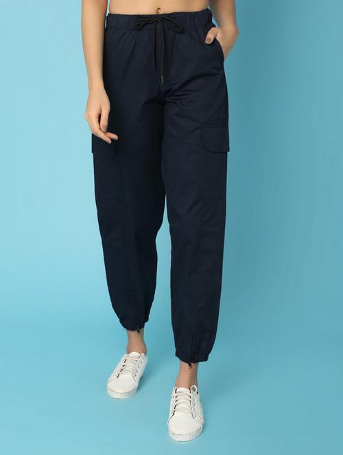 navy blue solid cotton jogger - 21025480 - Standard Image - 0