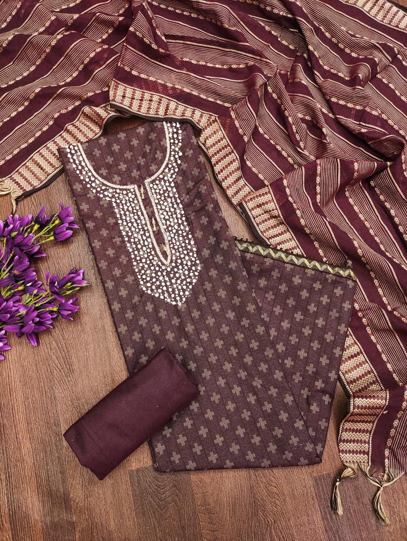 embroidered unstitched suit set - 21025735 -  Standard Image - 1