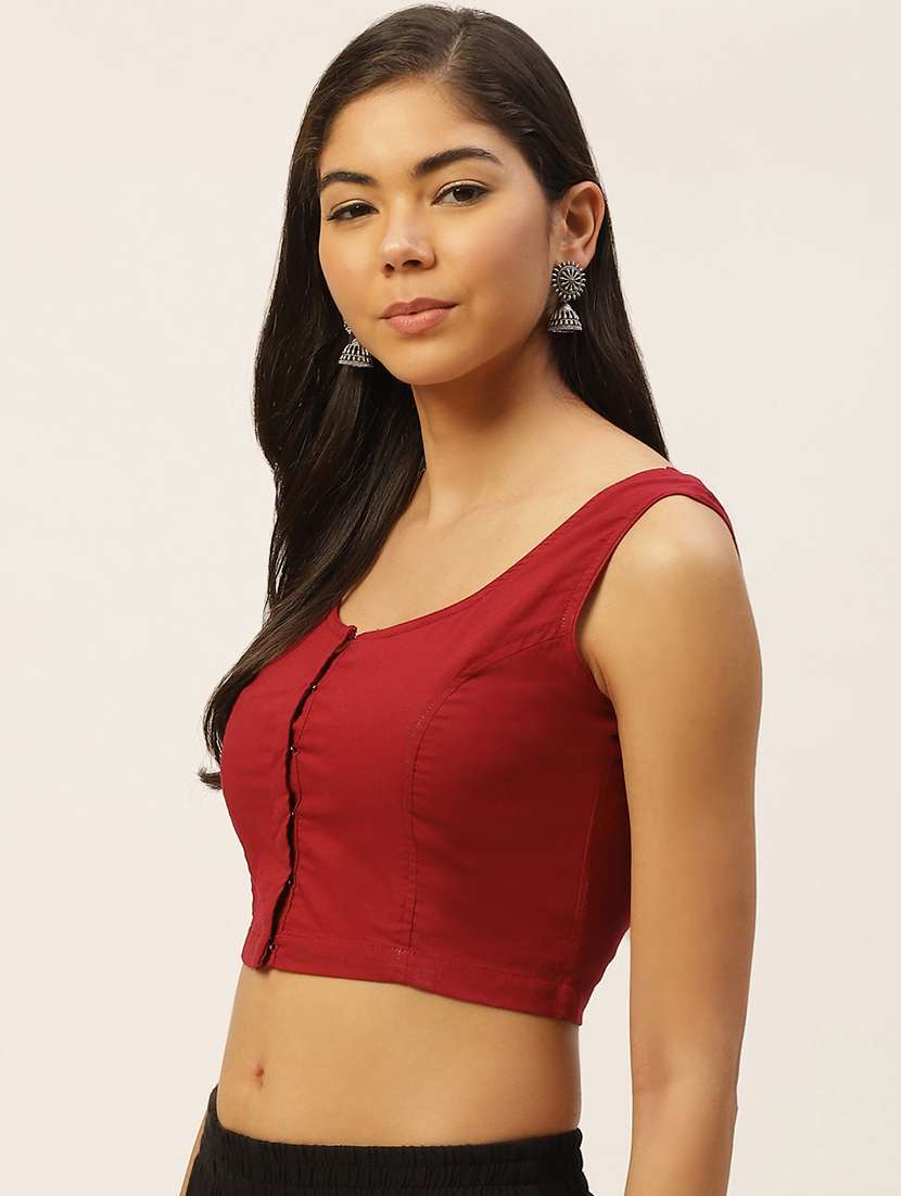 Solid Maroon Cotton Blouse - 21026544 -  Standard Image - 1