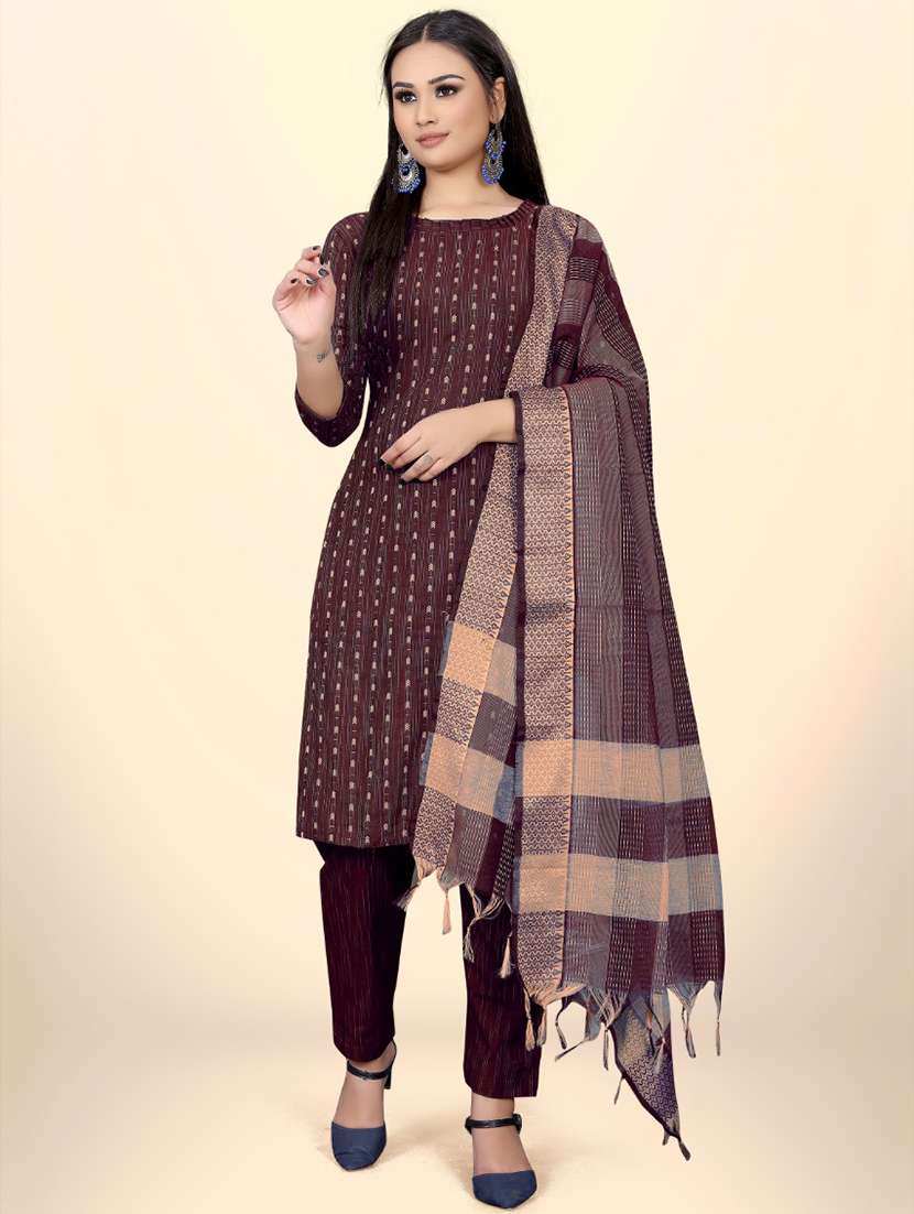 women self design semi-stitched suit set