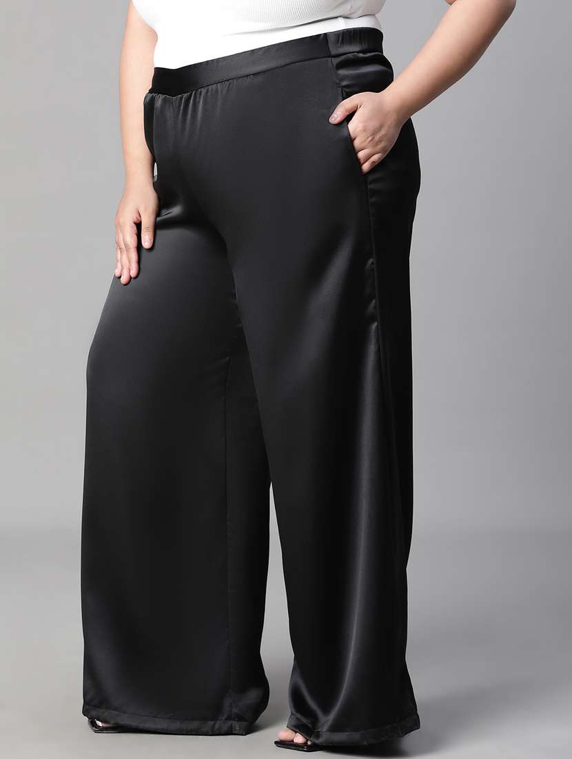 solid black plus size flat front trouser - 21026994 -  Standard Image - 1