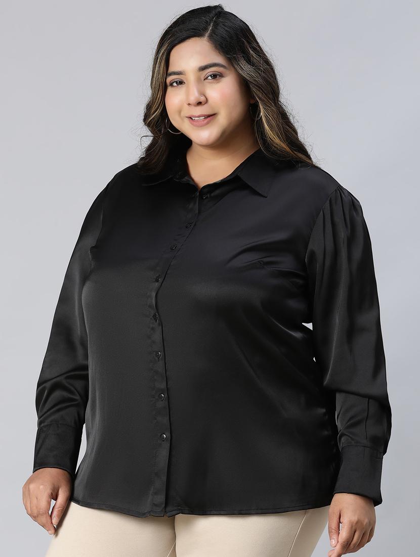 plus size women solid lon sleeves shirt - 21027021 -  Standard Image - 1