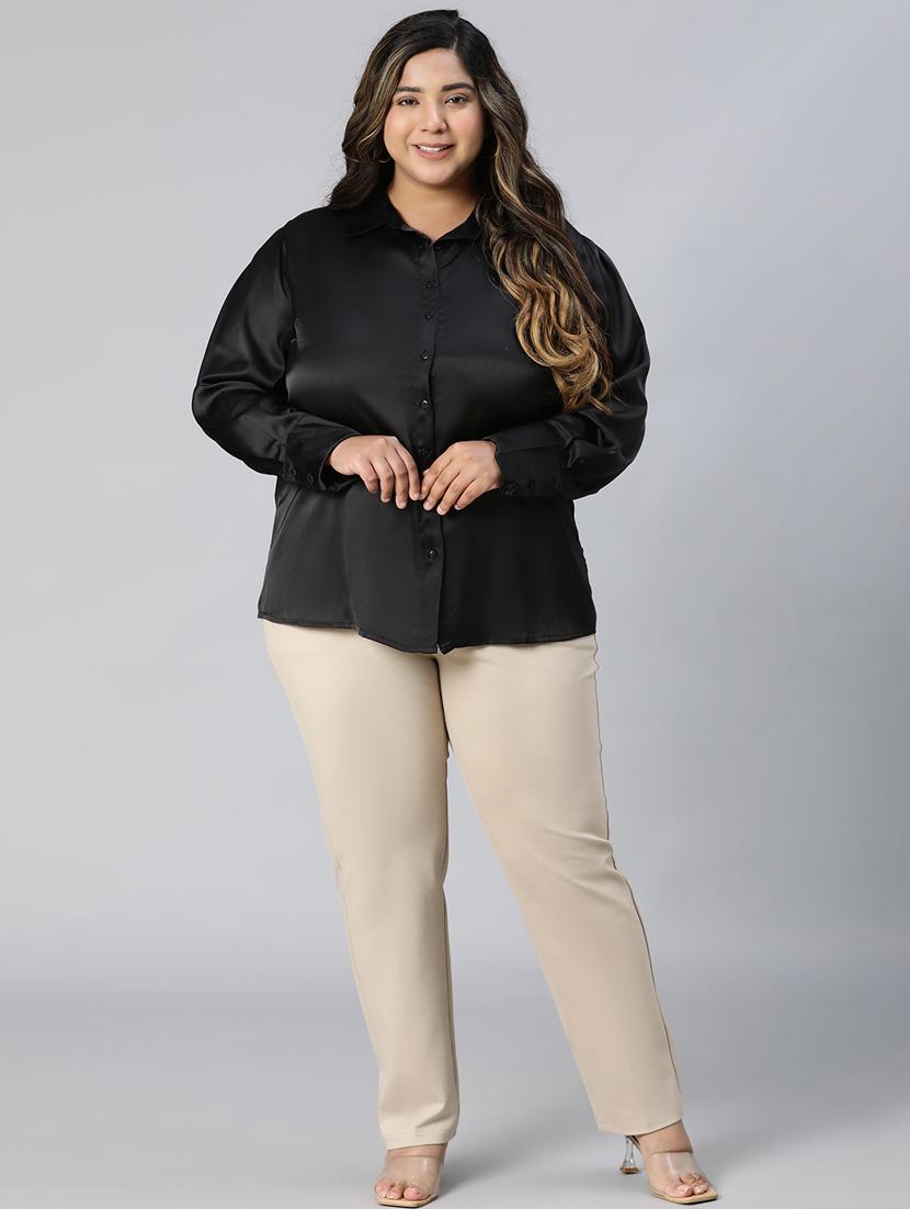 plus size women solid lon sleeves shirt - 21027021 - Standard Image - 4