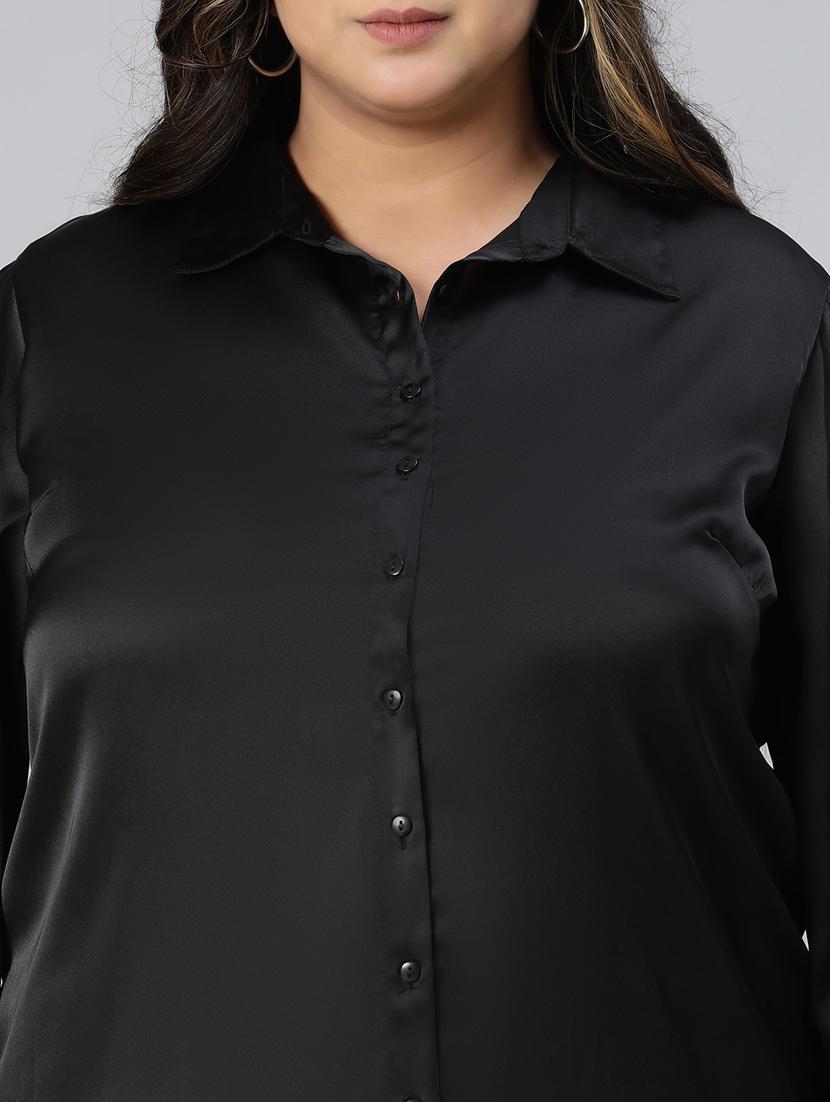 plus size women solid lon sleeves shirt - 21027021 - Standard Image - 6