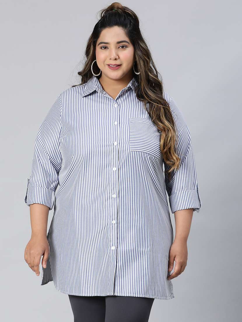 plus size striped long sleeves shirt
