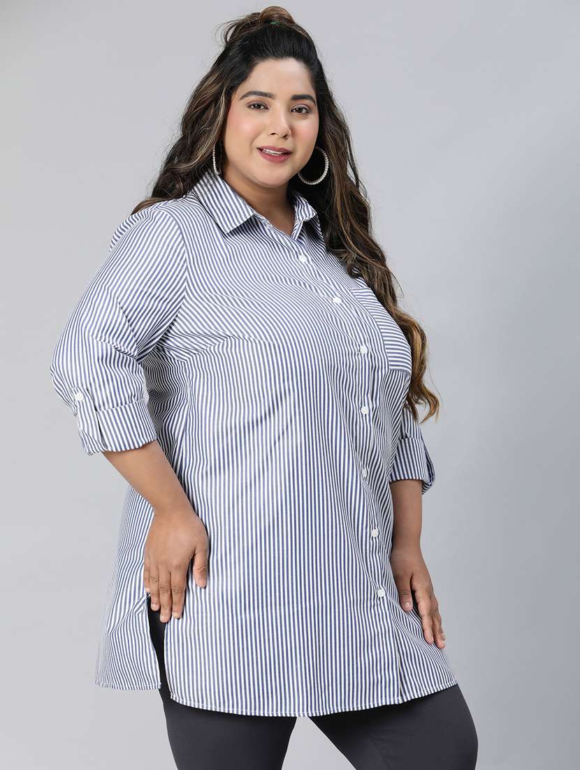 plus size striped long sleeves shirt - 21027022 -  Standard Image - 1