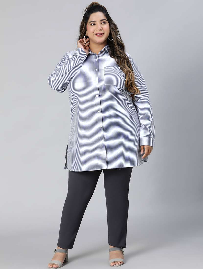 plus size striped long sleeves shirt - 21027022 -  Standard Image - 4