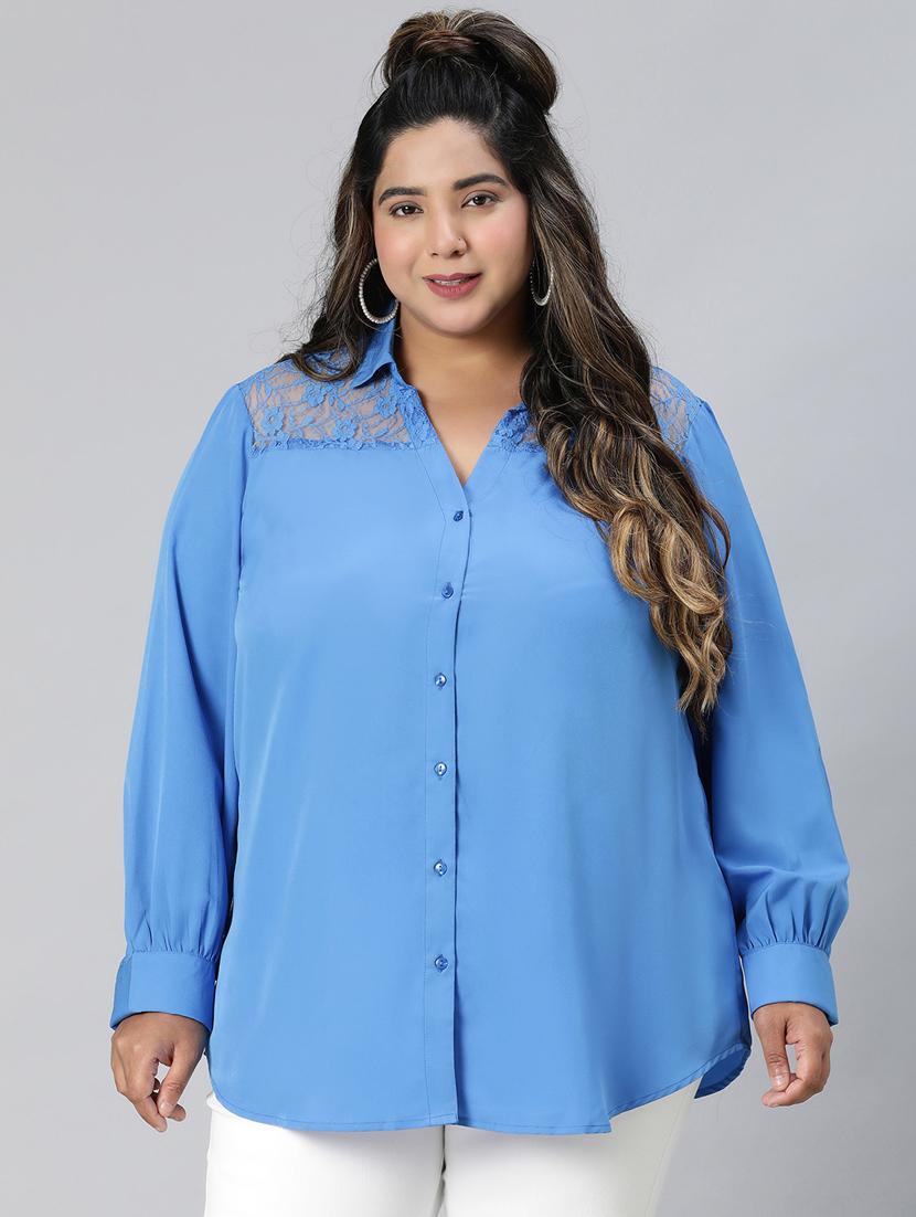 blue polyester plus shirt - 21027028 - Zoom Image - 0