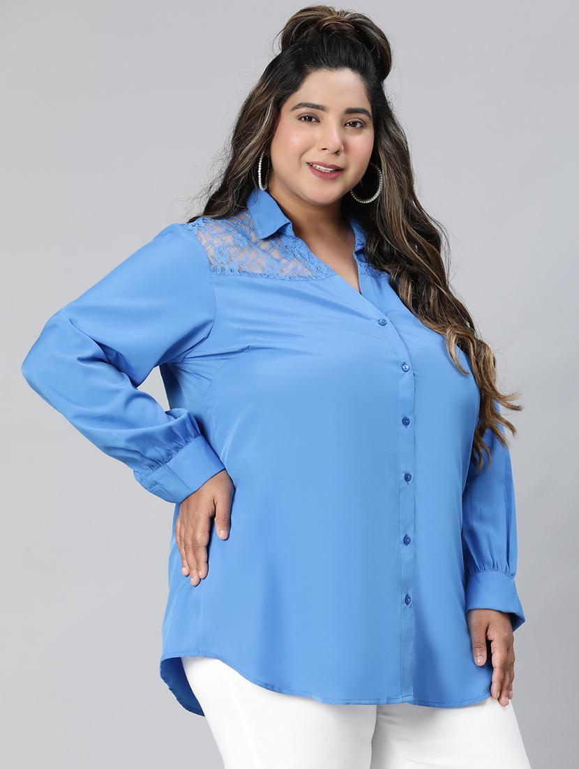 blue polyester plus shirt - 21027028 - Standard Image - 1