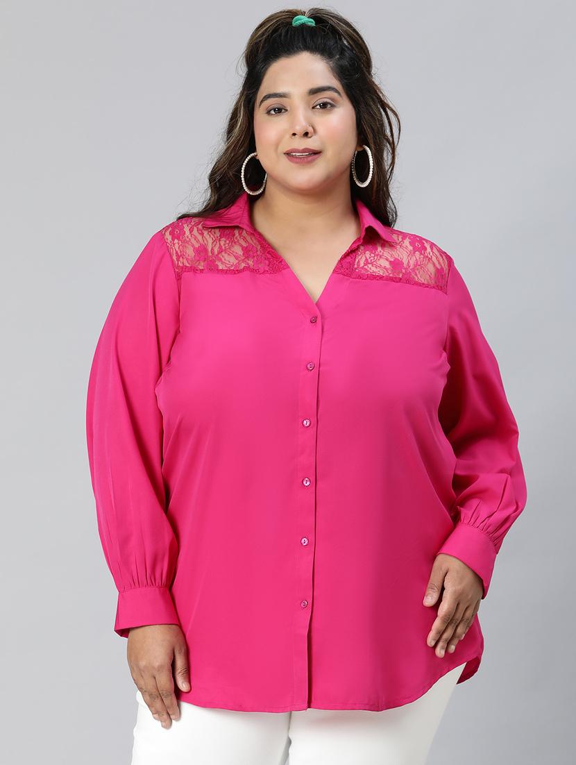 pink polyester plus shirt - 21027029 - Zoom Image - 0