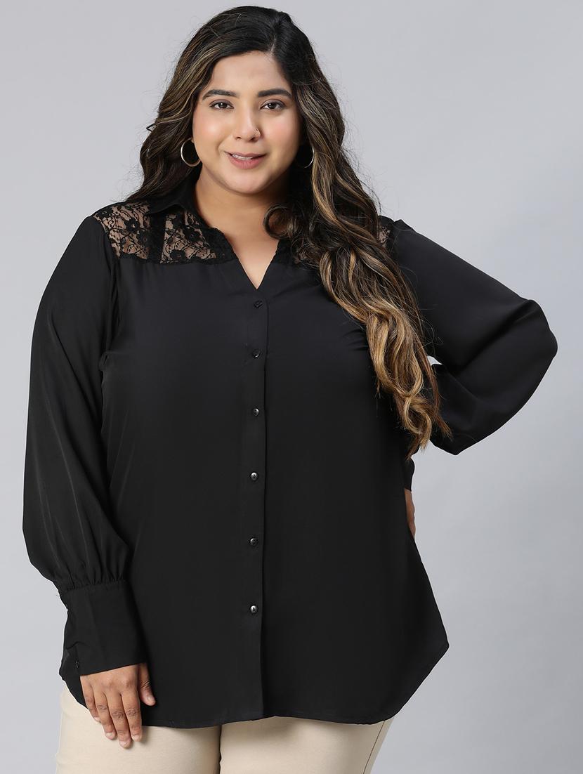 black polyester plus shirt - 21027030 -  Zoom Image - 0
