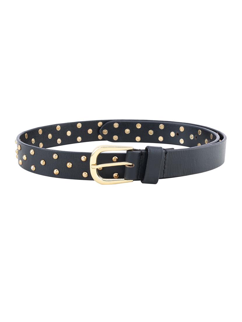 leather golden studded belt for women - 21027036 - Standard Image - 1