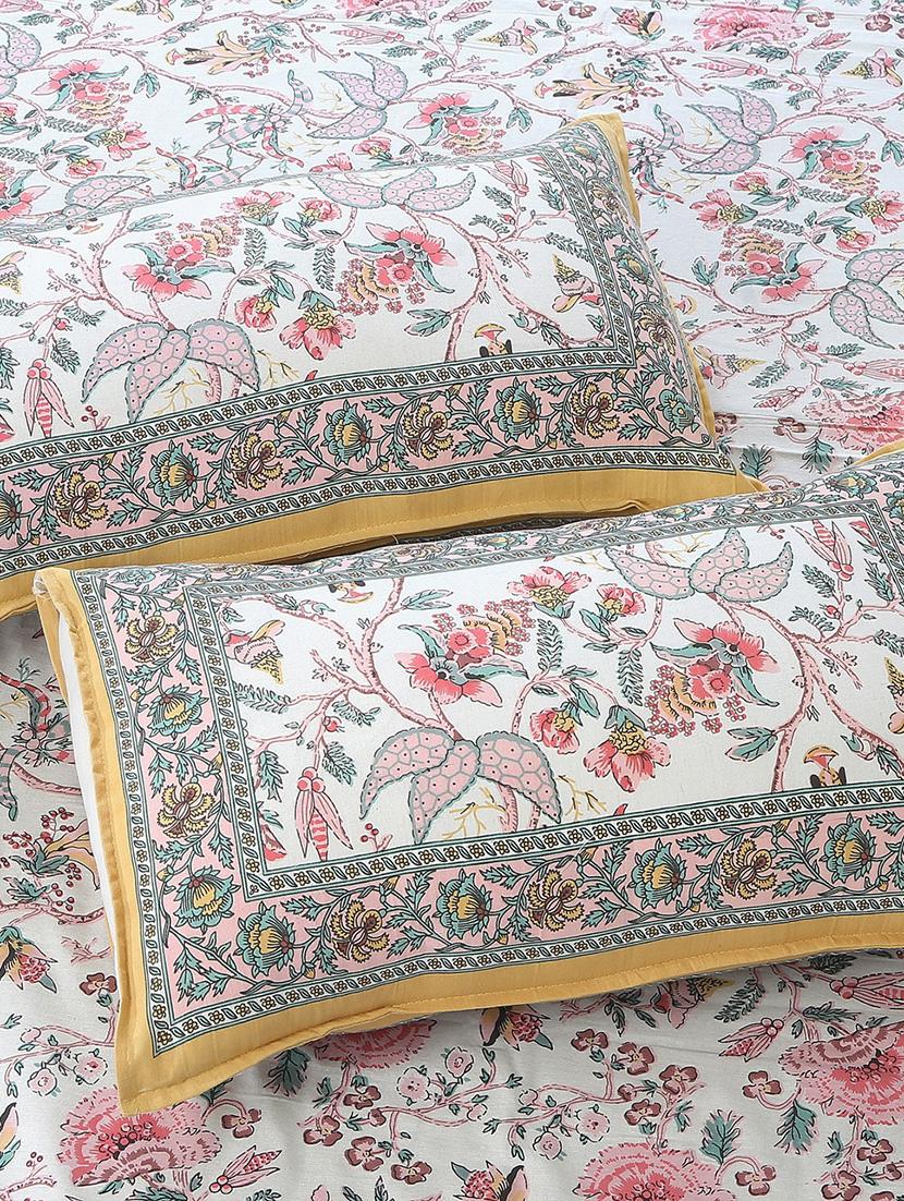 texstylers cotton floral print jaipuri 90 x100 inches queen size bedsheet with 2 pillow covers - 21027141 - Standard Image - 1