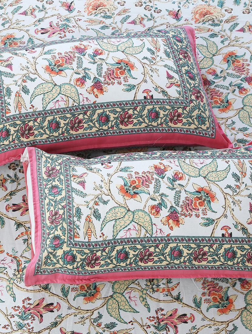 texstylers cotton floral print jaipuri 90 by 100 inches queen size bedsheet with 2 pillow covers - 21027147 - Standard Image - 1