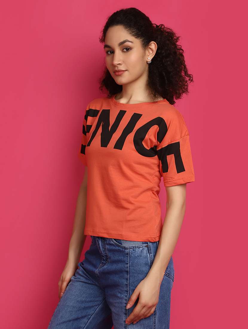 women orange typographic printed regular t-shirt - 21028898 -  Standard Image - 1
