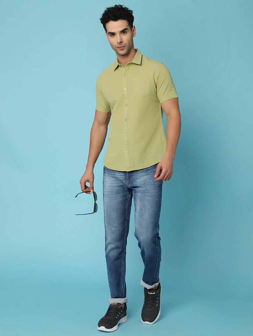 green cotton casual shirt - 21028910 - Standard Image - 4