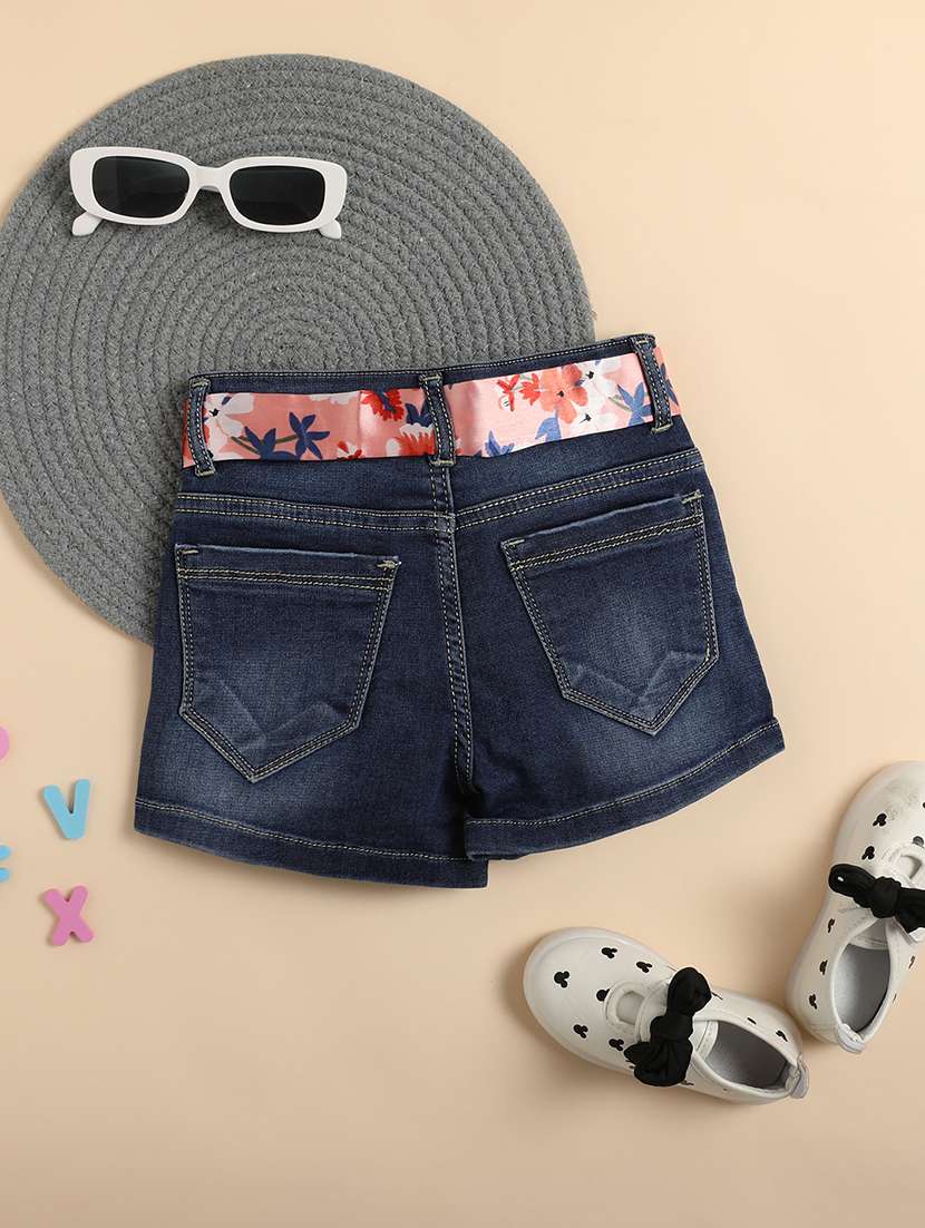 girls blue solid denim shorts - 21028991 -  Standard Image - 1