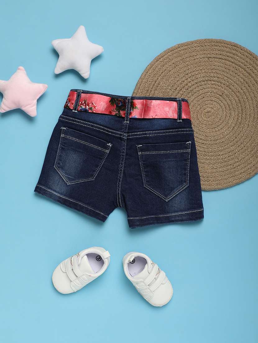girls blue solid denim shorts - 21028992 -  Standard Image - 1