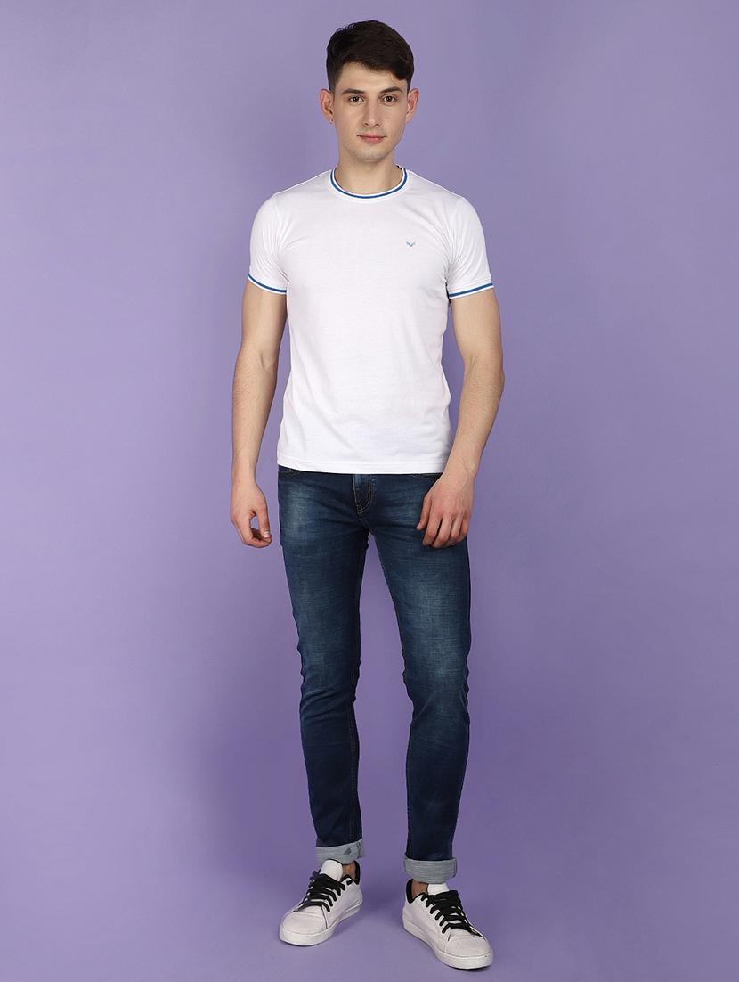 men solid blue washed detailed denim jeans - 21029008 - Standard Image - 4