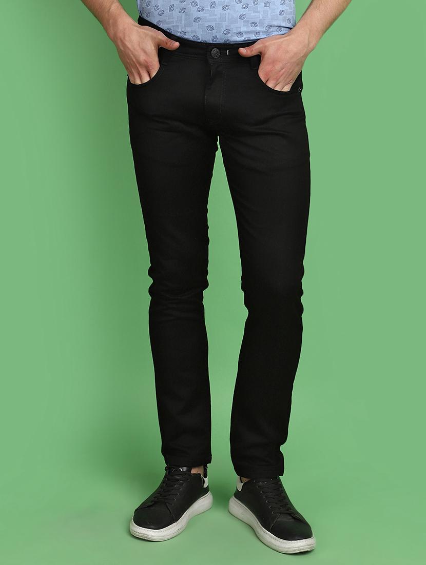 men solid black slim fit jeans