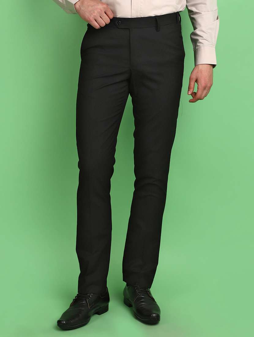 men solid slim fit formal trouser