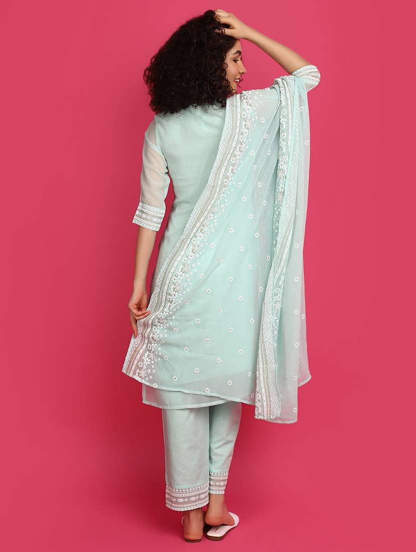 sea green self design suit set - 21029061 -  Standard Image - 1