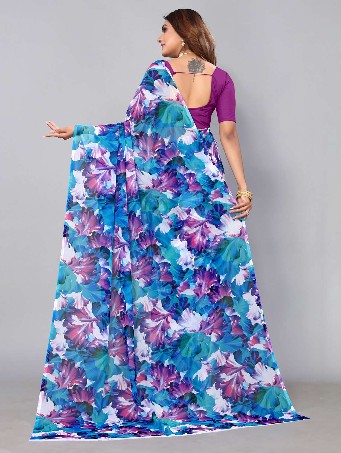 light blue georgette printed saree with blouse - 21029147 -  Standard Image - 1