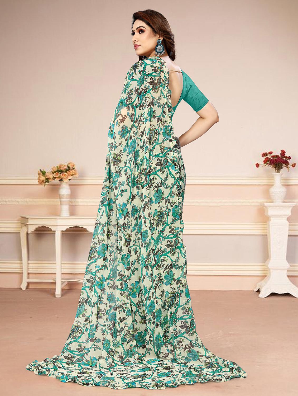 cream georgette ruffle saree with blouse - 21029152 -  Standard Image - 1