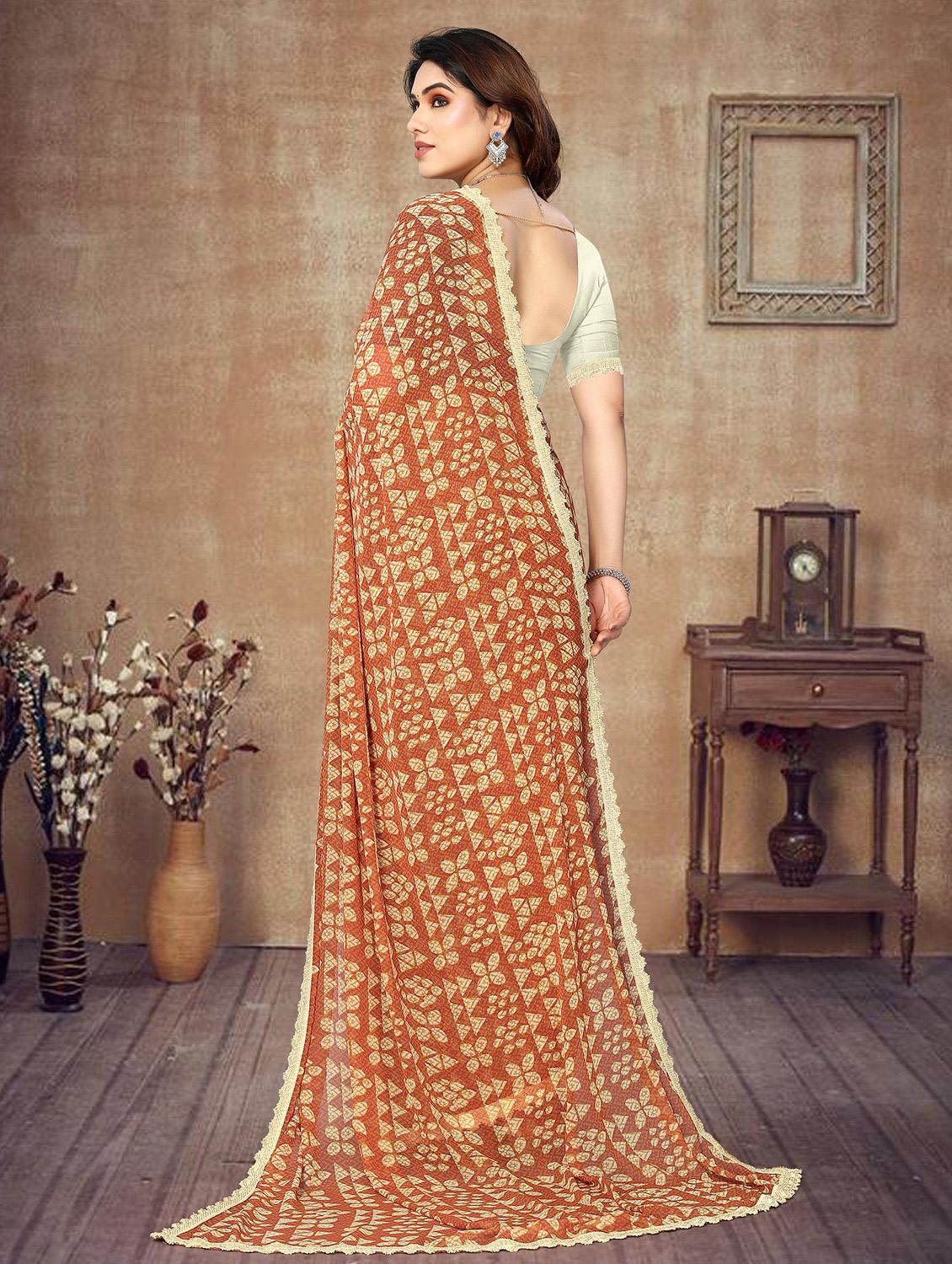 orange georgette bordered saree - 21029153 - Standard Image - 1