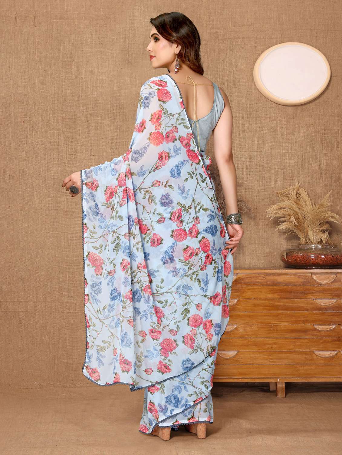 ai aqua georgette ready to wear saree with blouse - 21029156 -  Standard Image - 1